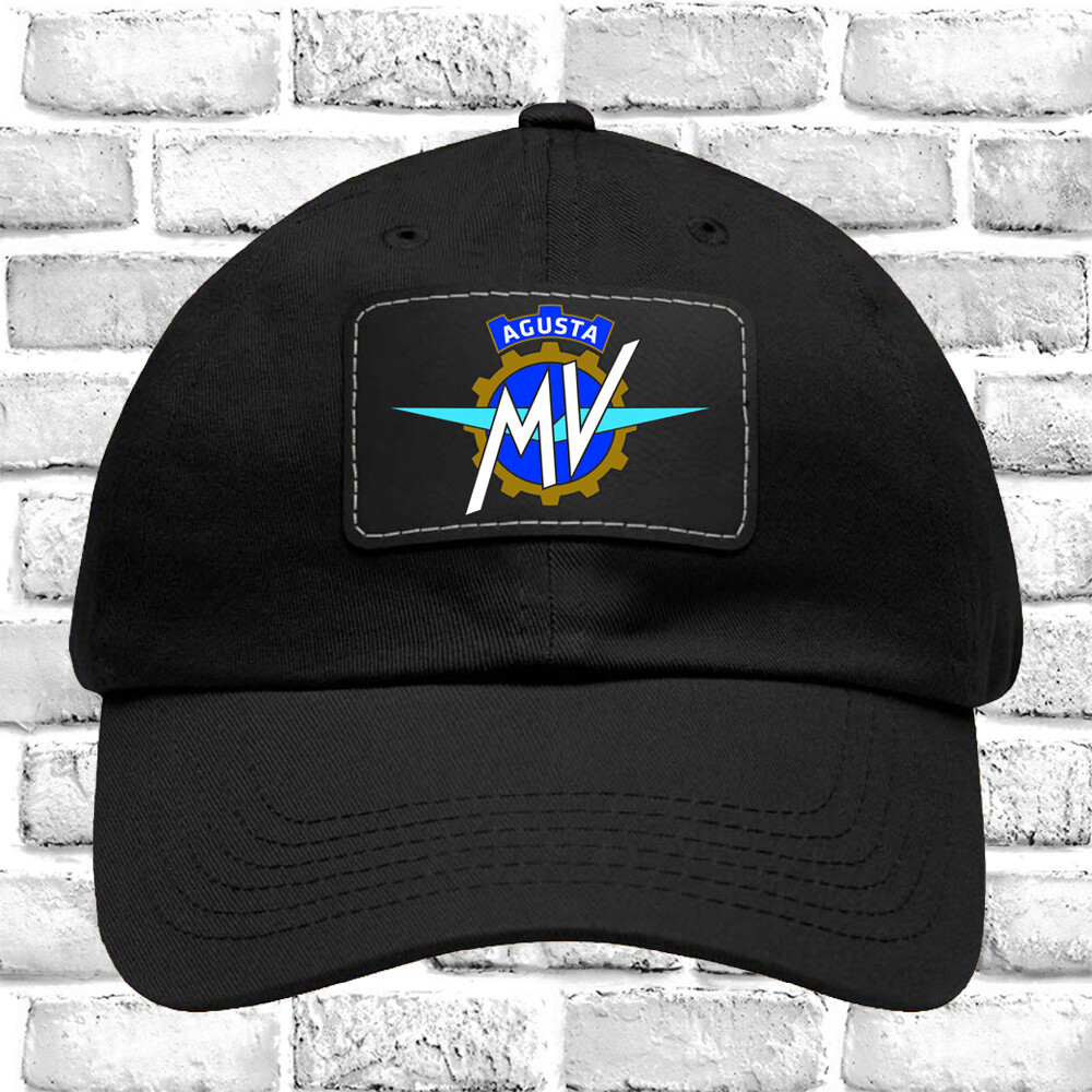 MV Agusta Motorcycle Adjustable Black Dad Hat Cap with Leather Patch