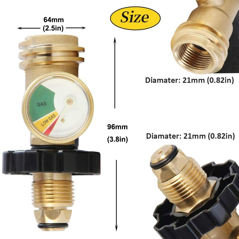 Propane Tank Adapter with Gauge Converts POL LP Tank to Qcc1/Type1 Universal