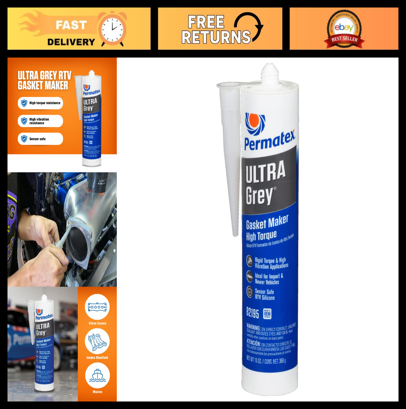 High-Torque RTV Silicone Gasket Maker, Sensor Safe, Non-Corrosive, 13 oz