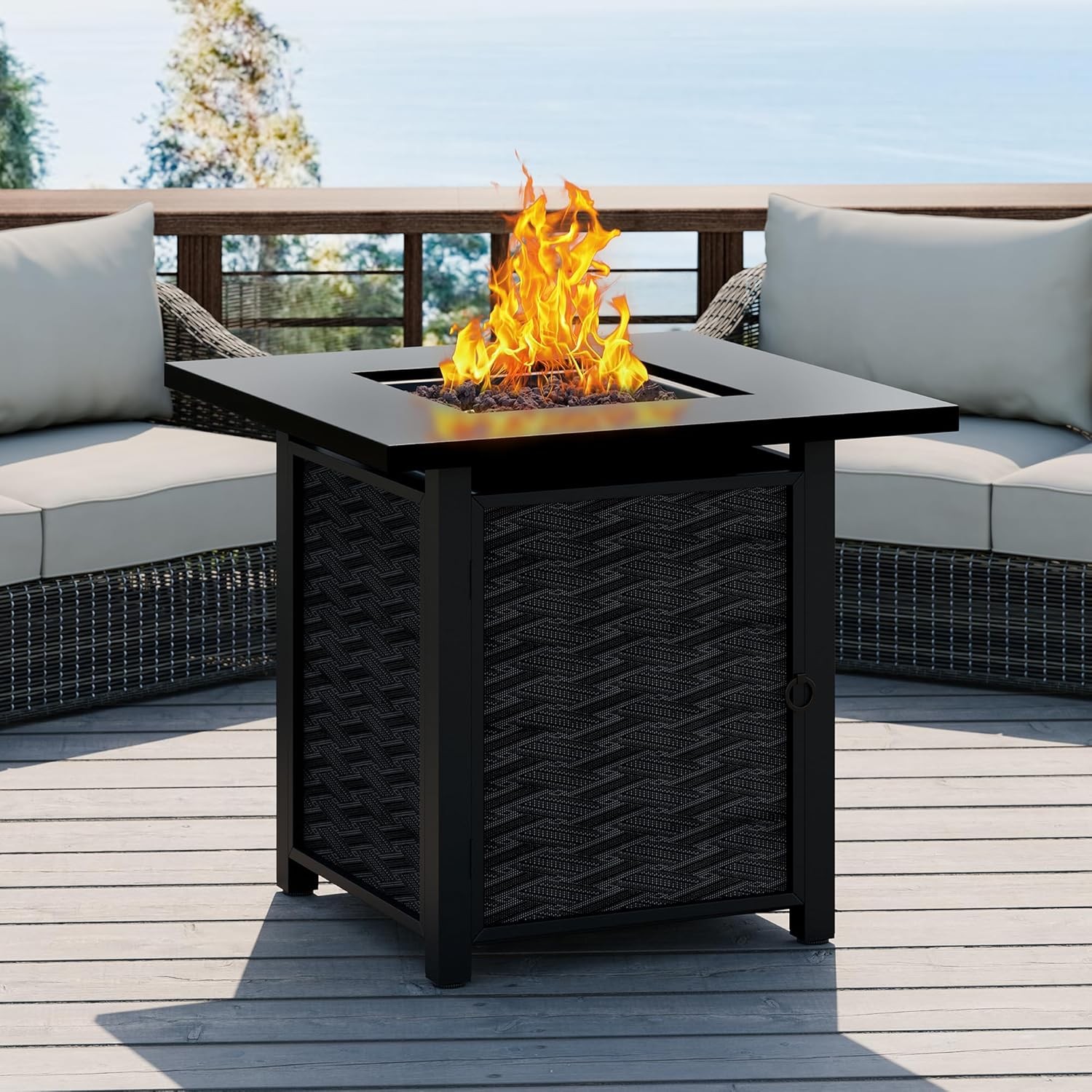Propane Fire Table, 28 in Outdoor Fire Pit Table with Lava Rocks, 50,000 BTU Squ