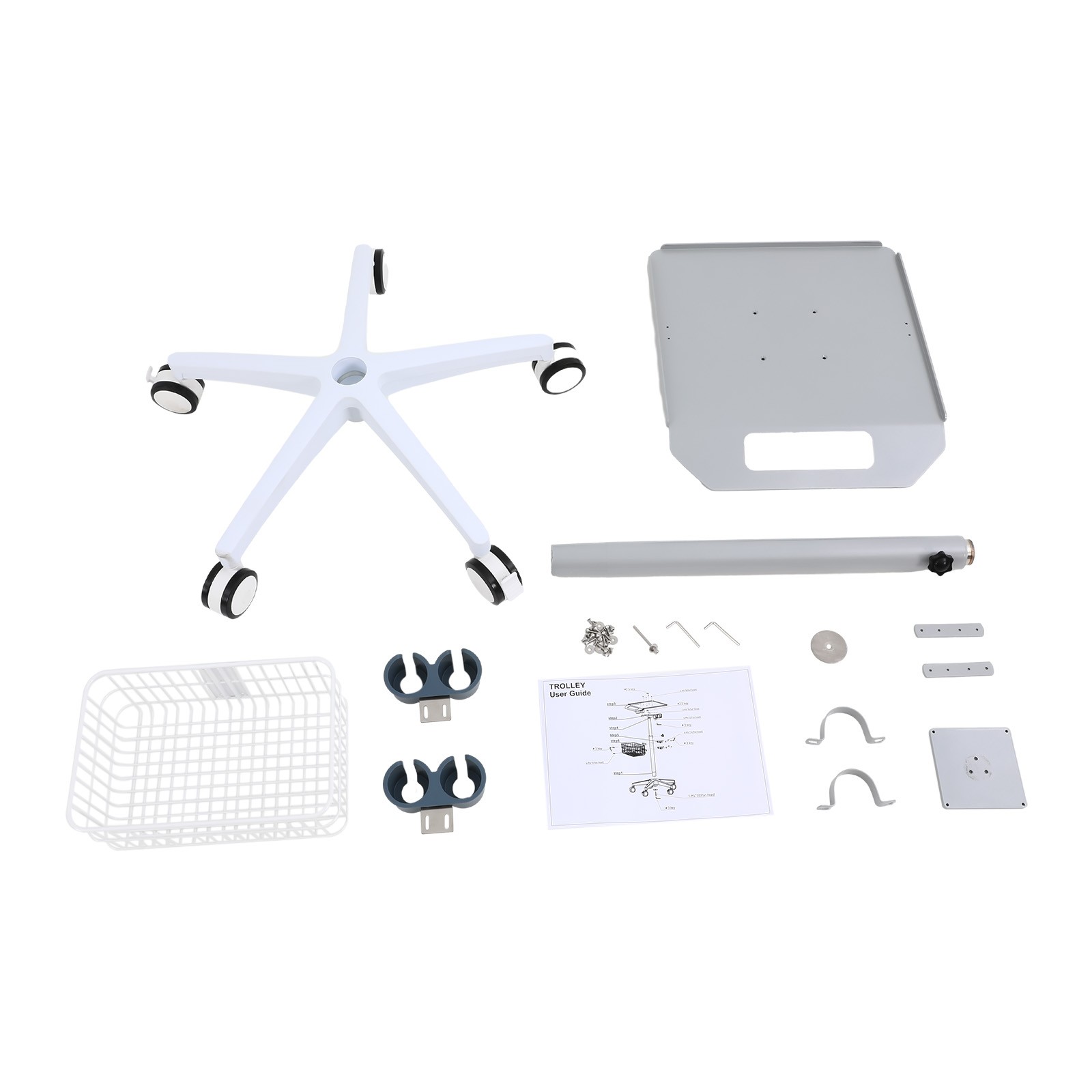 Mobile Rolling Cart Medical Trolley White for Ultrasound Imaging Scanner Cart