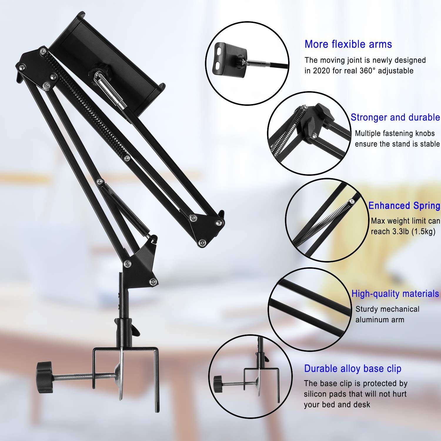 Tablet Stand Adjustable,Foldable Arm Stand for Bed,Aluminum Universal Flexibl...