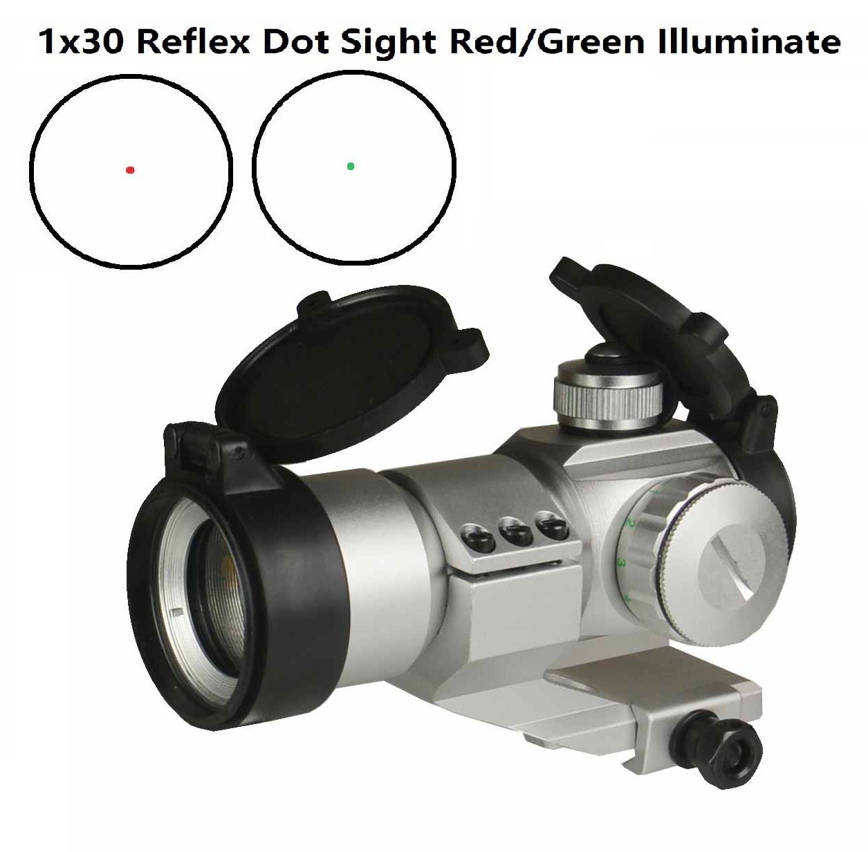 Silver Grey Finish 1x30 Red Green Dot Sight With Cantilever Mount & Lens Cap