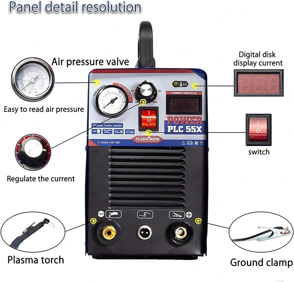 CUT55X 110V/220V 55A Plasma Cutter Machine HF IGBT Inverter LED 12mm Clean Cuts