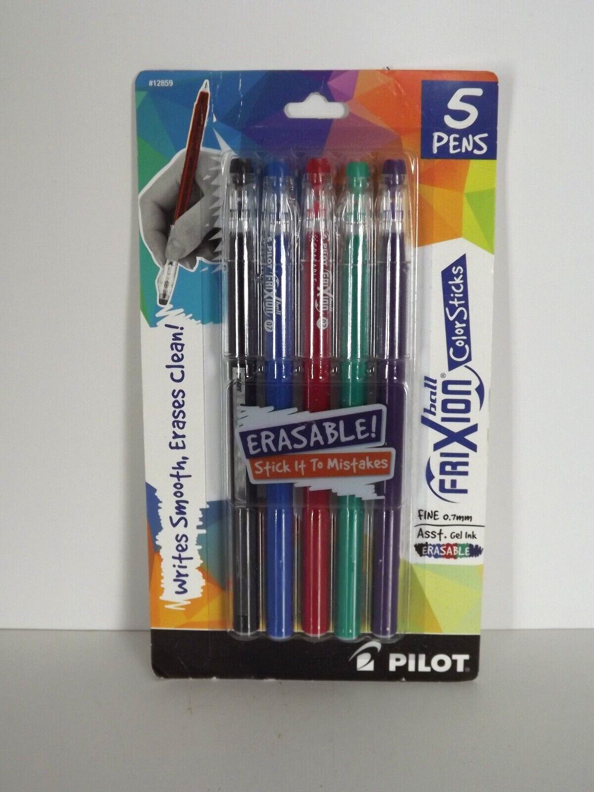 Set of 5 Pilot Frixion Ball Color Sticks Pens Erasable Fine 0.7 mm Gel Ink (e)