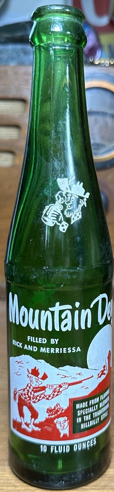 Vintage 1960s Mountain Dew Soda Bottle Filled By Rick & Merriessa Hillbilly 10oz
