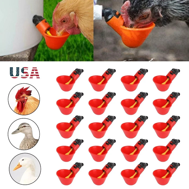 20Pcs Poultry Water Drinking Cups Chicken Hen Plastic Automatic Drinker Feeder