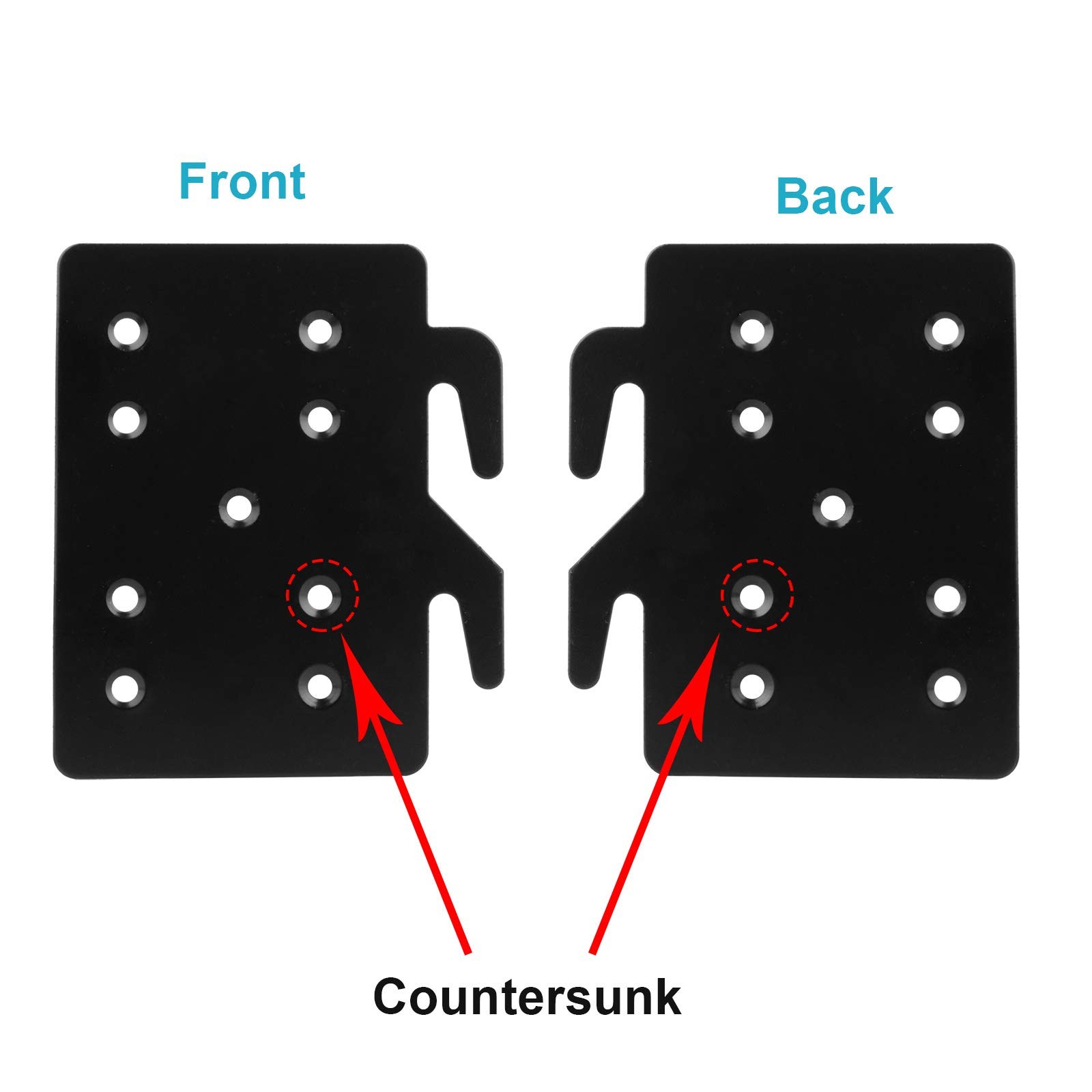 Bed Rail Hook Bracket Plates and Double Hook Slot Set, 5" x 4-1/4" Plate, 2 m...