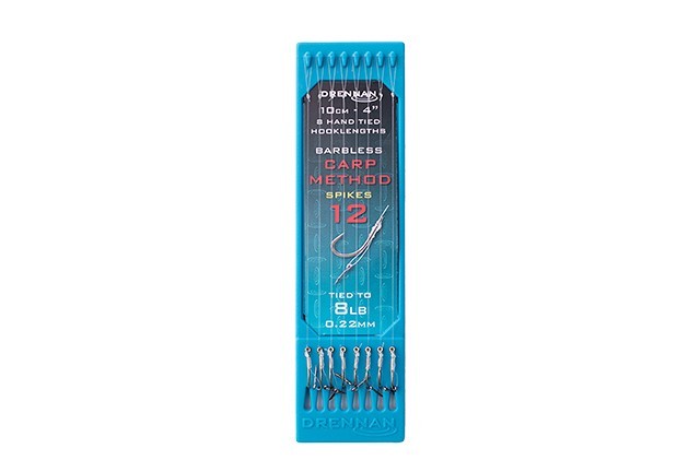 DRENNAN CARP METHOD SPIKES 4” (10cm) BARBLESS HAND TIED HOOKLENGTHS - 8 PER PACK