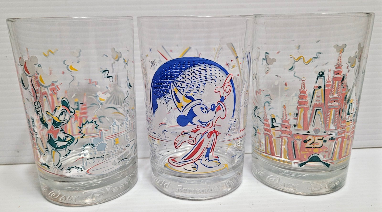 1996 MCDONALDS 25TH ANNIVERSARY MAGIC OF WALT DISNEY WORLD GLASSES SET OF 3
