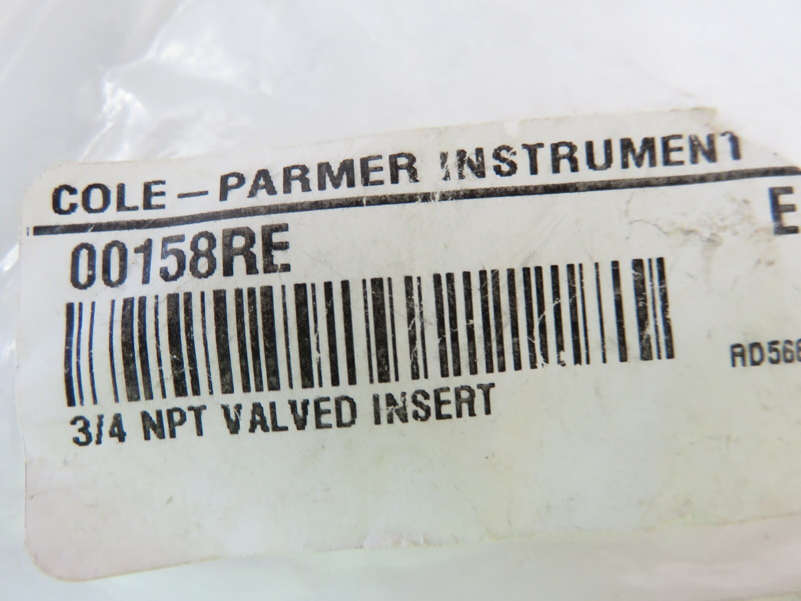 Cole-Parmer 3/4" NPT Valved Insert - NEW