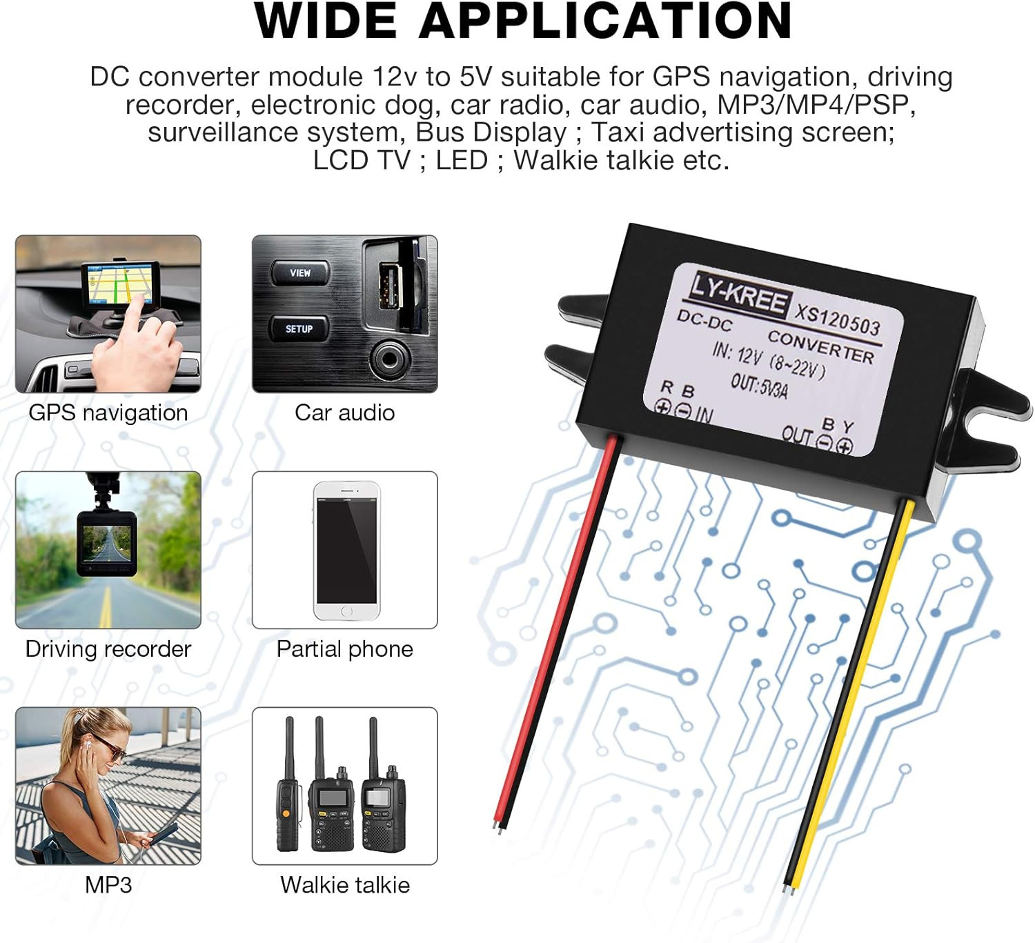 Direct Current Converter 12V to 5V 3A 15W Buck Converter Module, Reduced Voltage