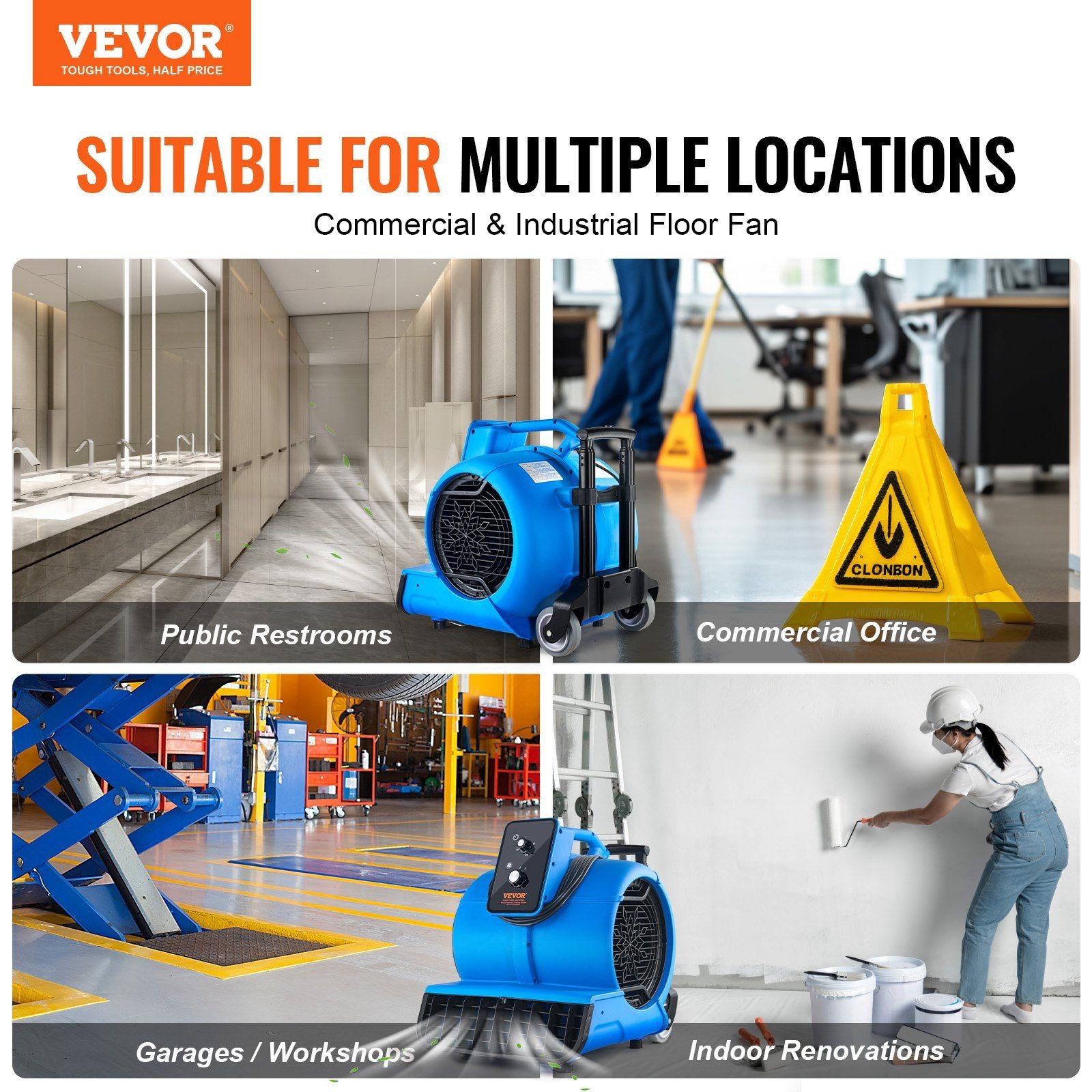 Portable Air Mover: 4000 CFM, 3-Speeds, Adjustable Angles & Timer