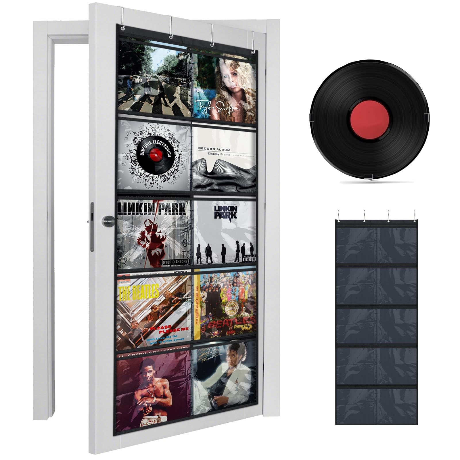 Portable Vinyl Record Frame, 12-inch Vinyl Door Hanging with 10 Display Frame...