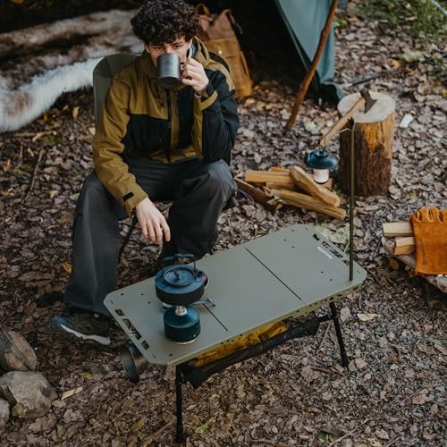 Tactical Camping Table with Adjustable Height, Collapsible Table Green