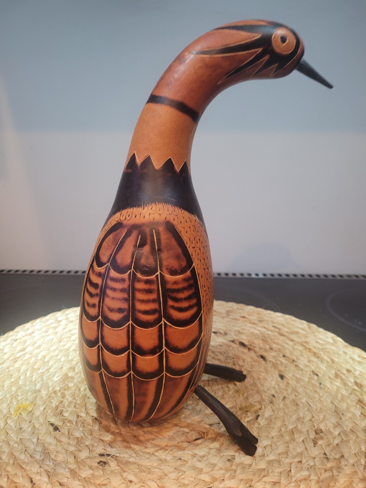 Hand Carved Gourd Decorative Figurative  Peruvian Bird