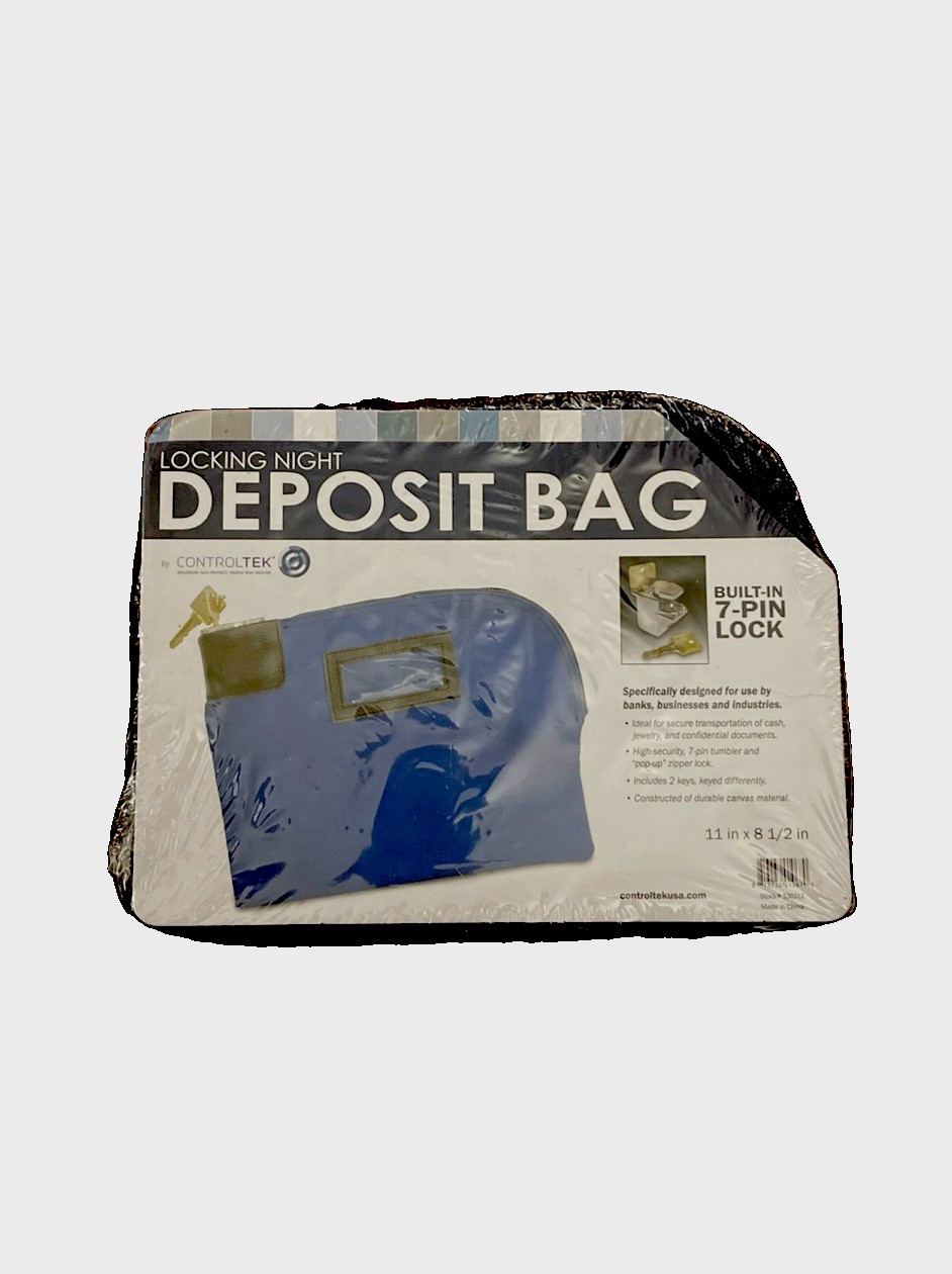 ControlTek Locking Night Deposit Bag Blue 11 x 8.5” Built-In 7-Pin Lock + 2 Keys