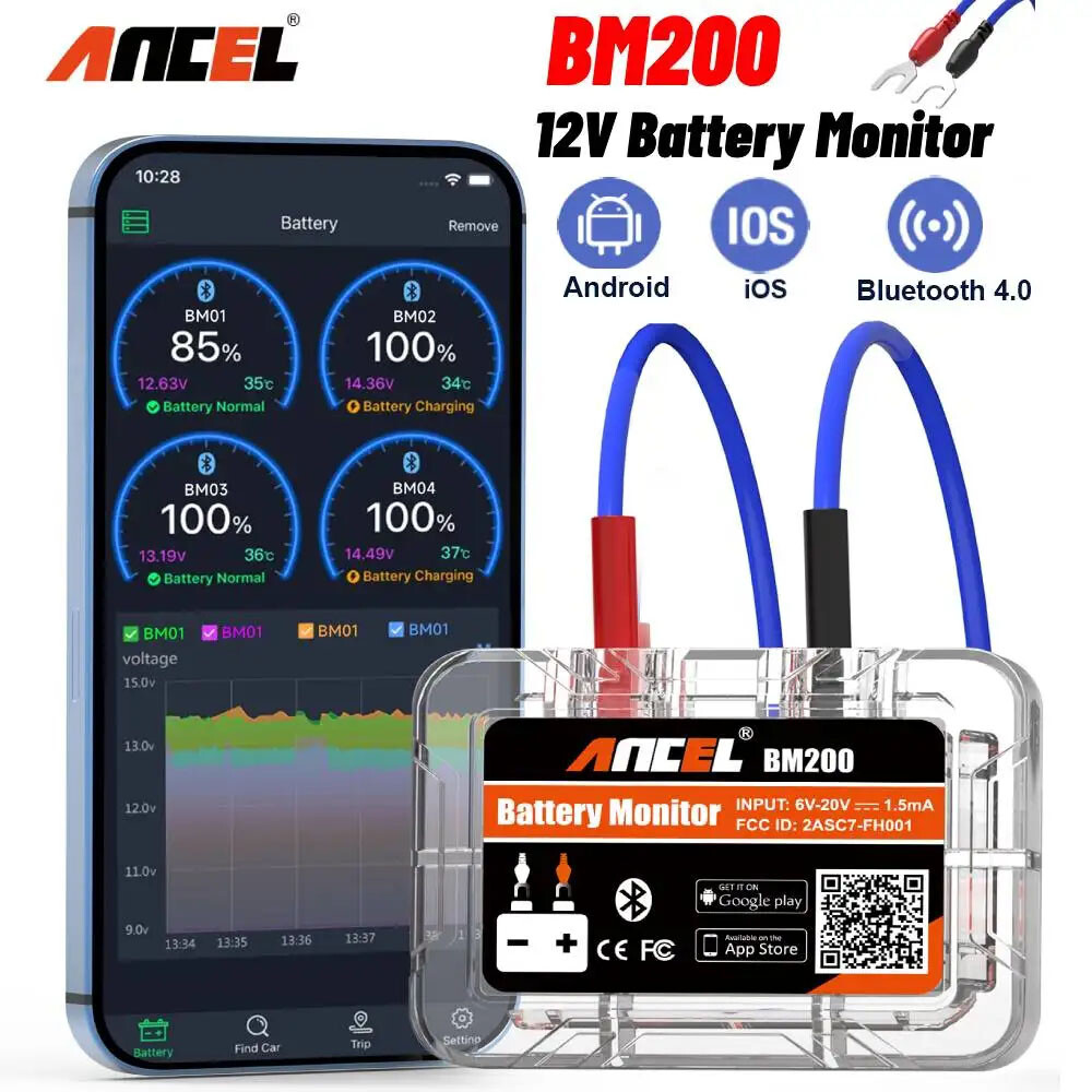 ANCEL BM200 Car Battery Tester Automotive Battery Monitor Bluetooth Load Tester