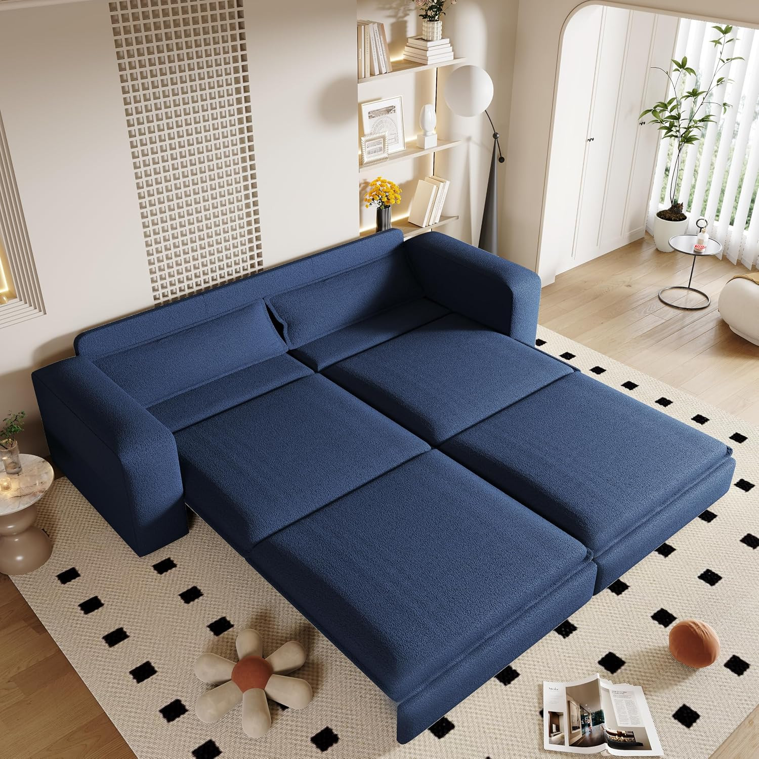 3 in 1 Convertible Pull Out Sleeper Sofa Couch Bed King Size,93" Oversized Recli