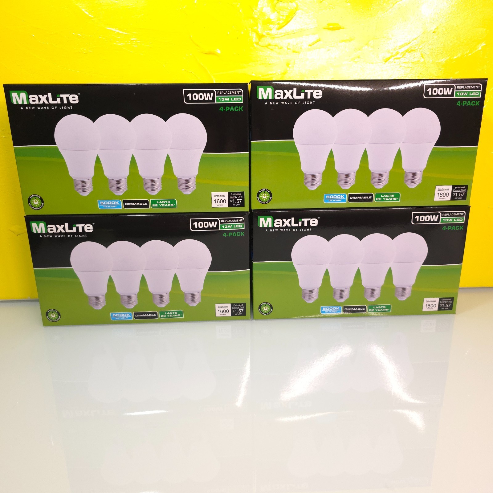16 Pack Maxlite 100 Watt Equivalent 13W LED Bulbs A19 Cool Daylight 5000K Light