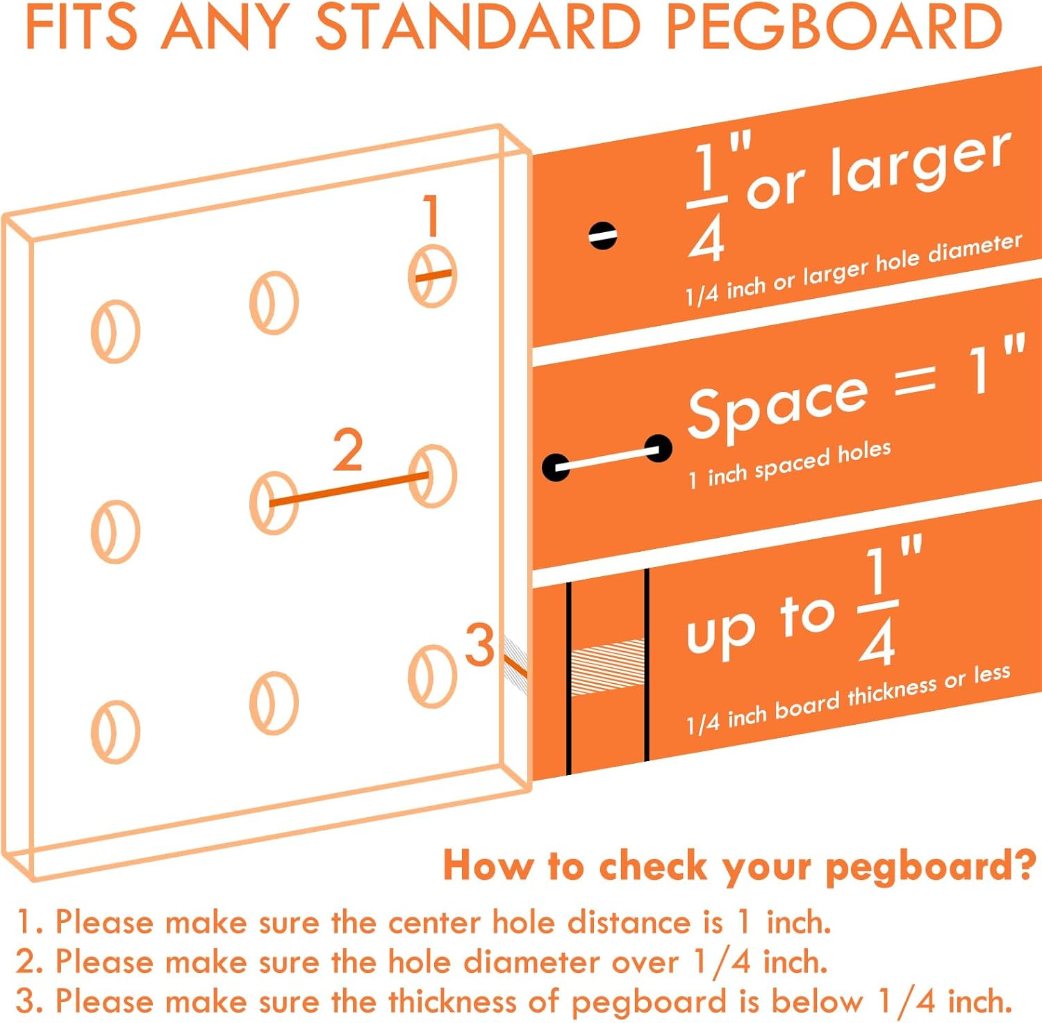 8-Pack Pegboard Hooks, Peg Board Tool Utility Hooks & Hangers Fit 1/4" Pegboards