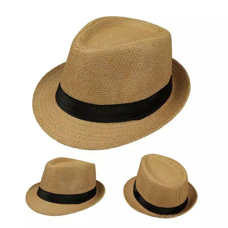 Unisex Summer Straw Fedora Hat Trilby Cuban Sun Cap Panama Short Brim Visor