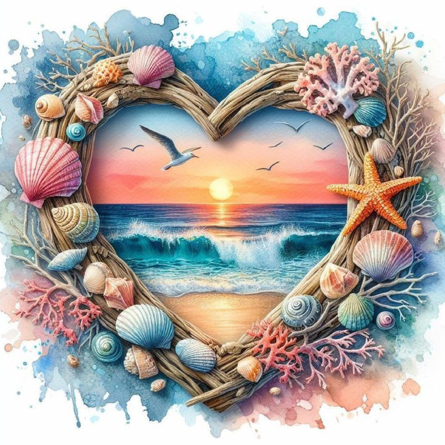 Clendo Beach Diamond Art Kits for Adults - 5D 14x14 inches, G7294