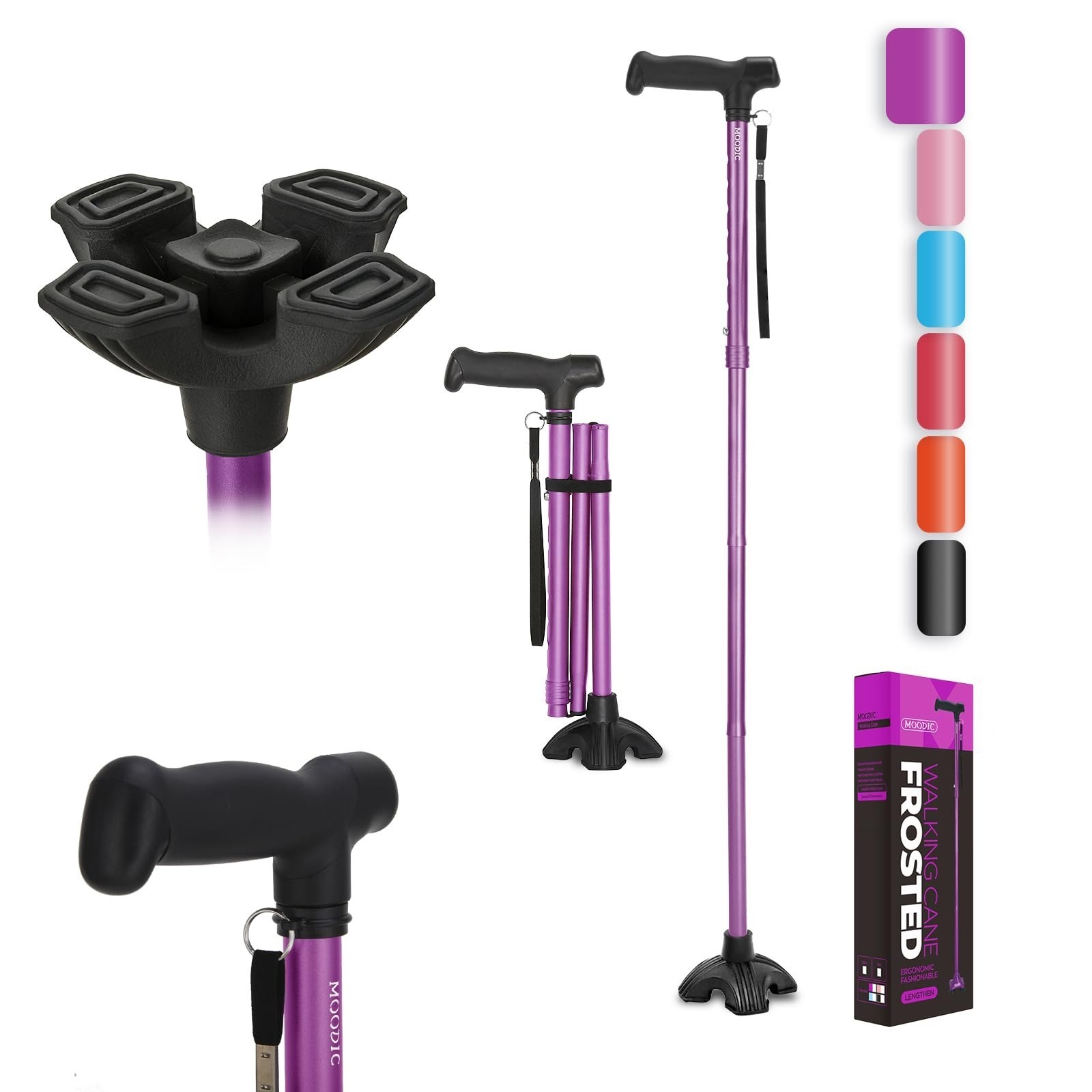 MOODIC Extra Tall Walking Cane, 300 lbs Capacity, Adjustable Height, Blue