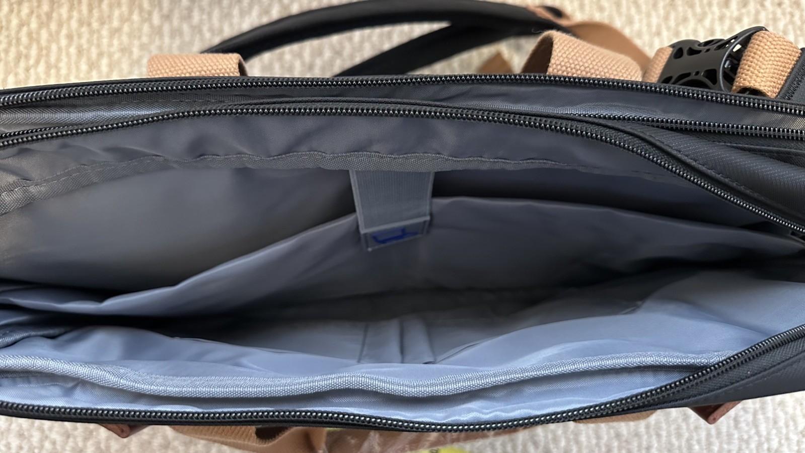 Convenient Side Open Black Laptop Bag with Adjustable Strap & Multiple Pockets