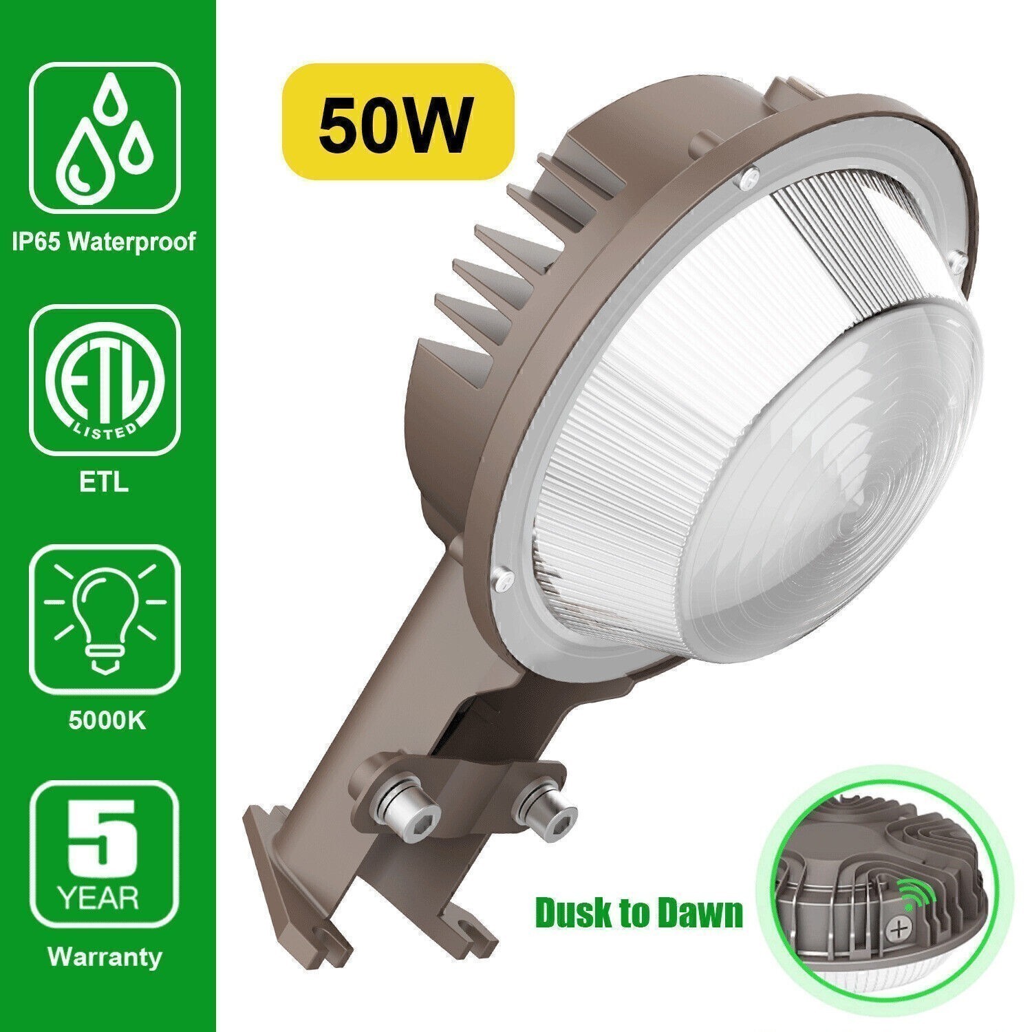 50W Dusk To Dawn Outdoor Yard LED Barn Light IP65 Waterproof Street Flood Lights