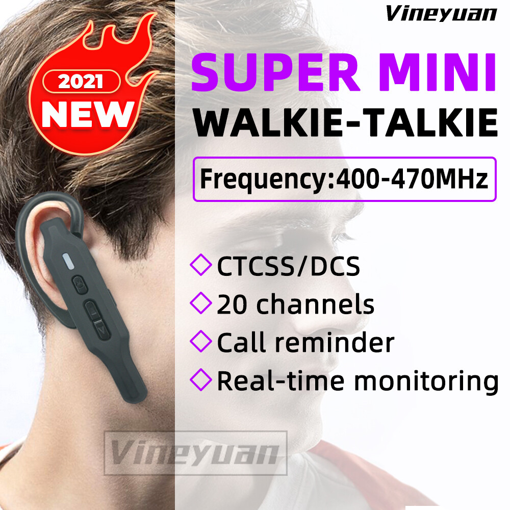 2PC Vineyuan V2 Mini Ear-mounted Walkie Talkies 20 Channels UHF Portable Radio