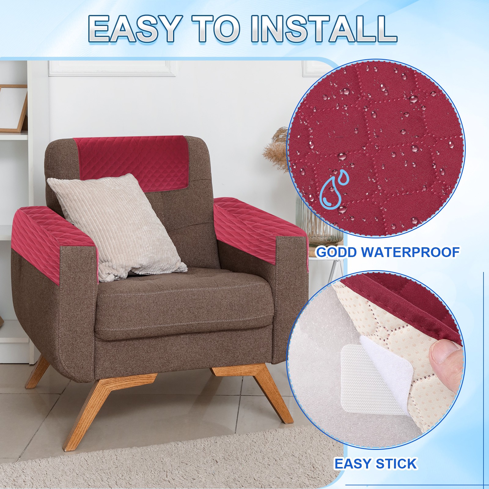 Armrest Covers, Couch Arm Cover Recliner Chair Armchair Cover, Camel