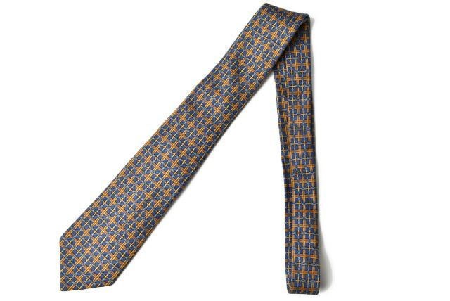 HERMES Tie 100 Silk Navy Yellow