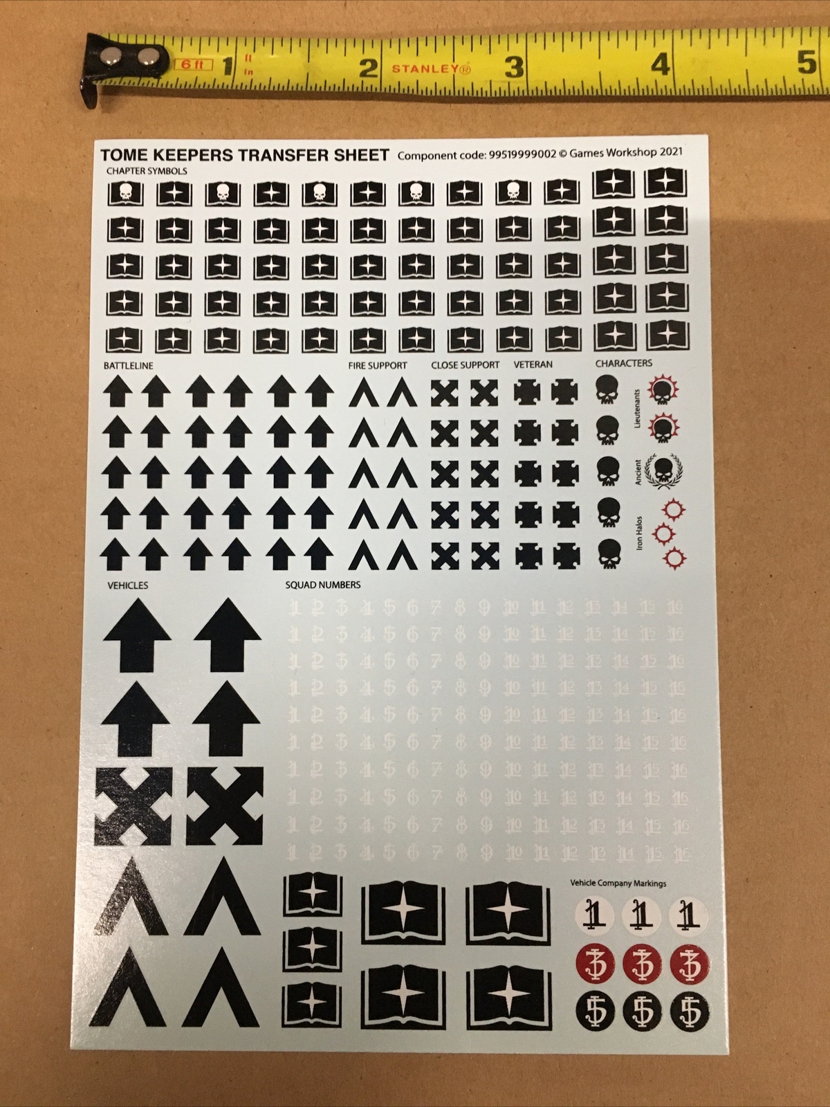 NEW Tome Keeper Chapter Transfer Sheet Decals Warhammer 40k Number White Dwarf