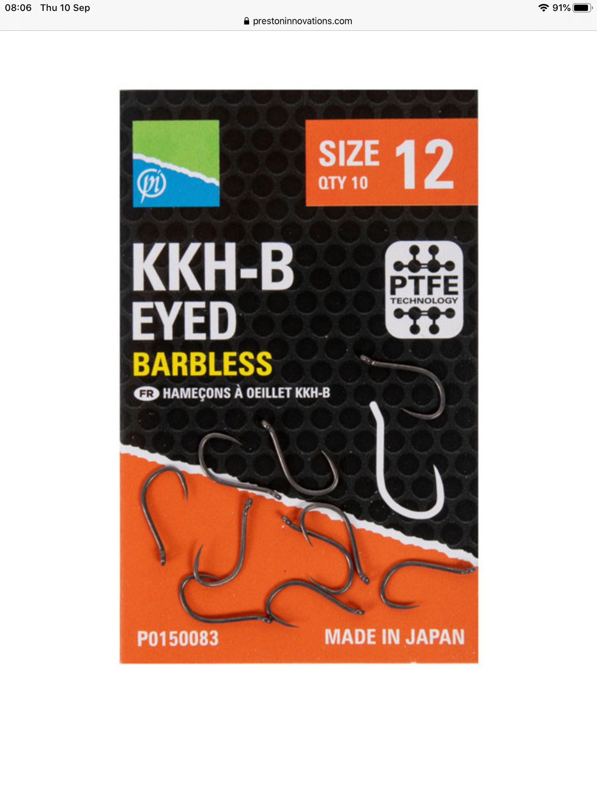PRESTON INNOVATIONS KKH-B BARBLESS EYED HOOKS - for POLE, FEEDER & WAGGLER