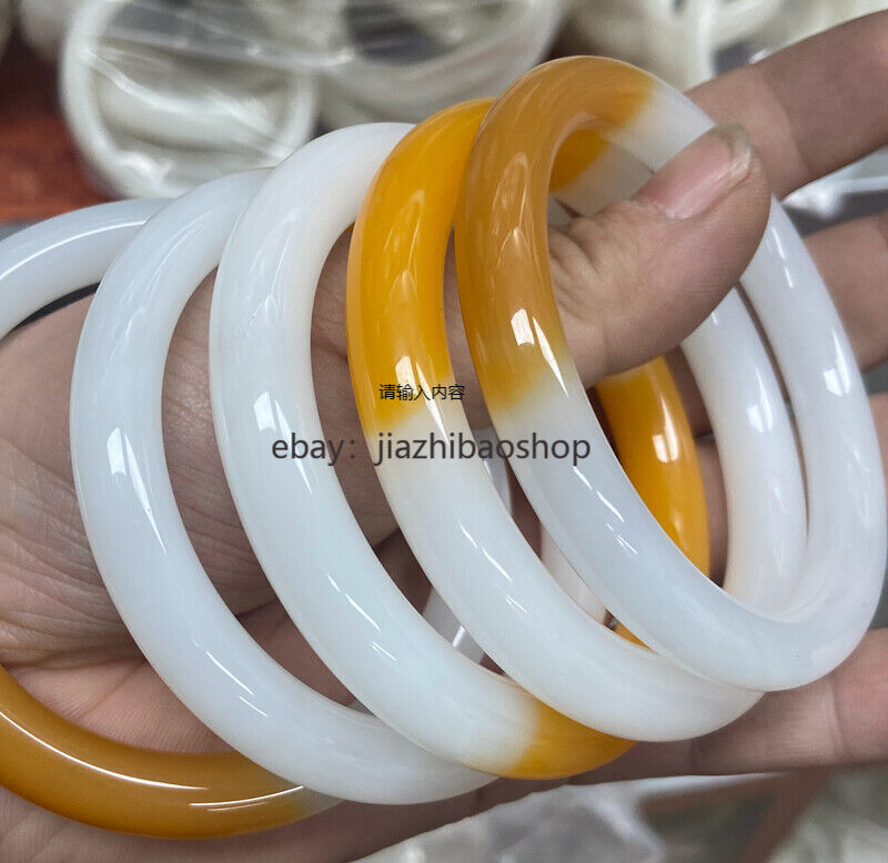 beautiful white yellow jade jadeite Women's Gemstone Bangle Bracelet 54-64mm