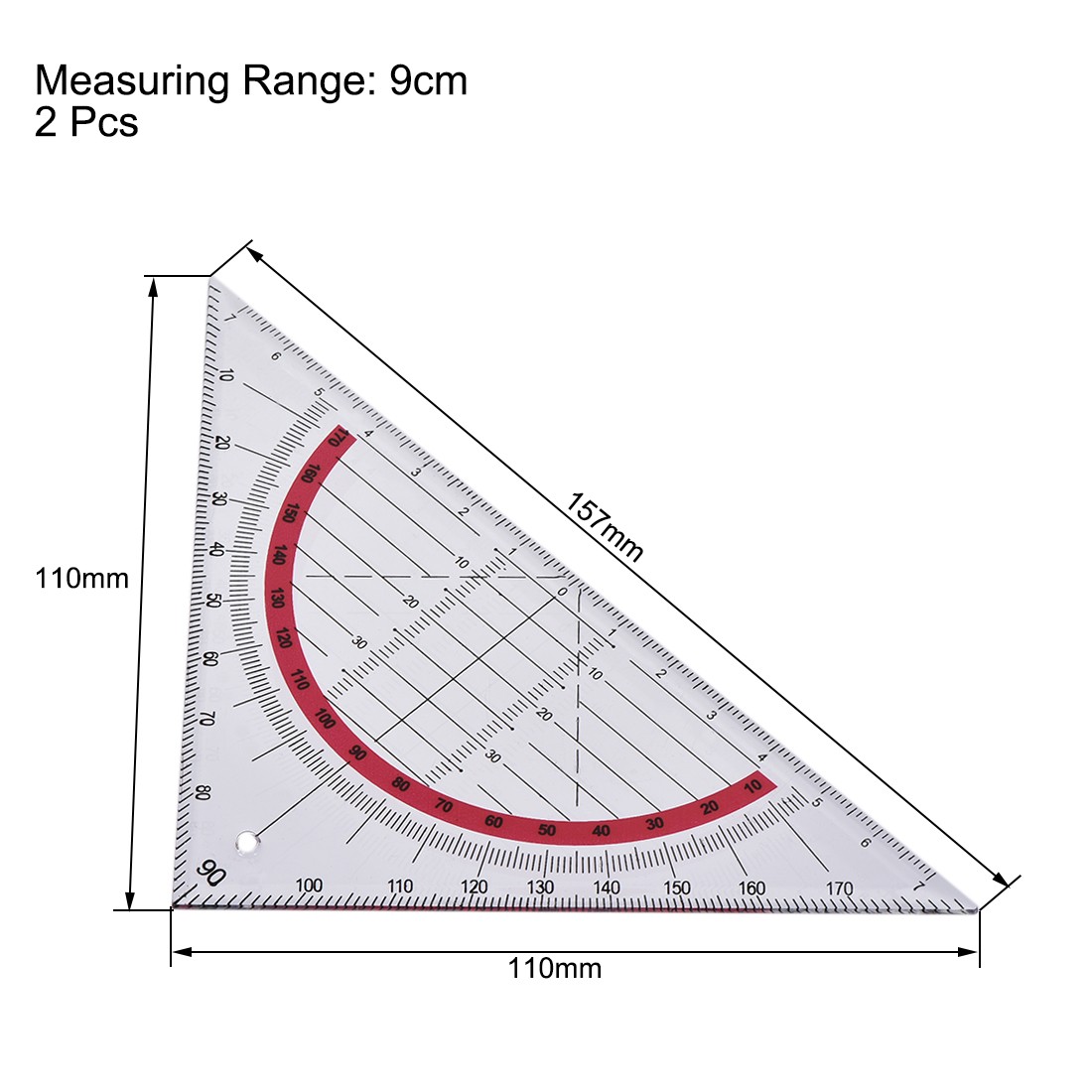 2pcs Triangle Ruler Square Set 90mm 45 Degrees Plastic Stationery Math Geometry
