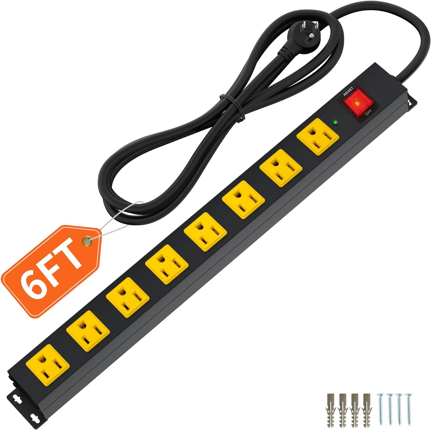 8 Outlet Long Power Strip, 2100J Surge Protector Heavy Duty 6FT Cord Wide Spaced