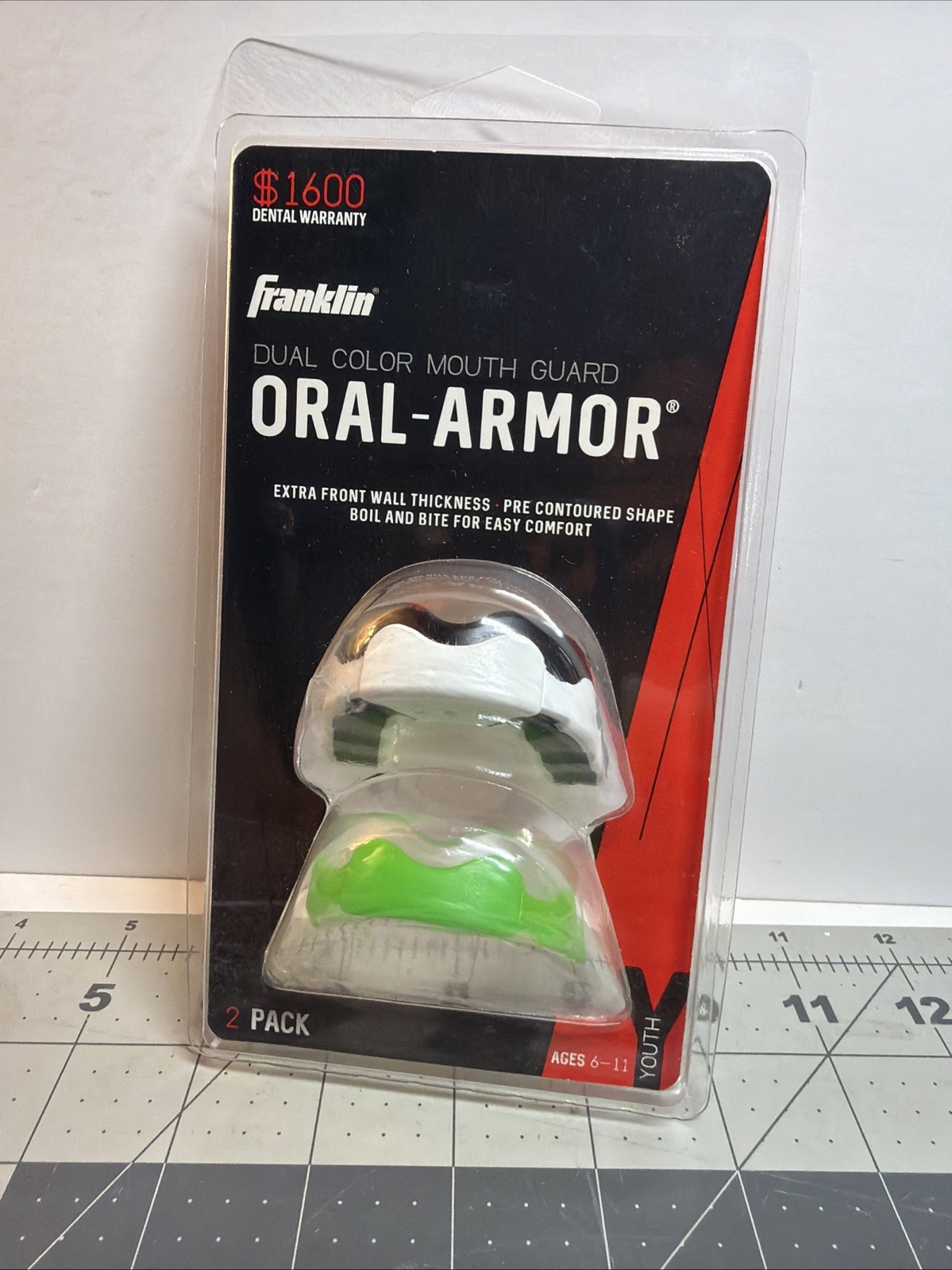 Franklin Oral Armor Duel Color Mouth Guard Youth 2 Pack Ages 6-11 Easy Comfort