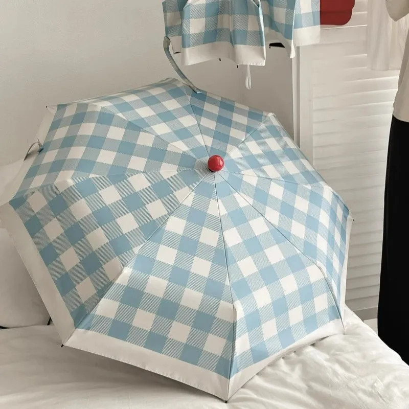 Ins Simple Plaid Sun Umbrella Sun Protection UV Sunshade Folding Umbrella Women'
