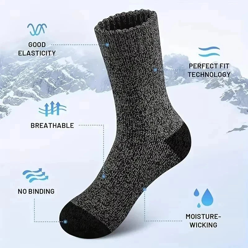 5 Pairs Merino Wool Socks Men Thick Thermal Hiking Cold Weather