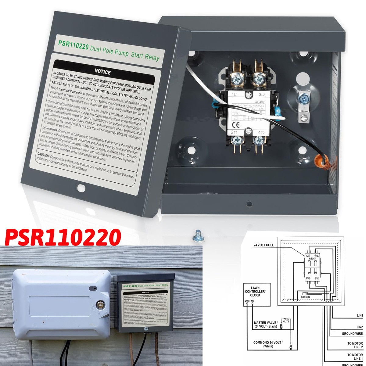 Replace for Rainbird PSR Pump Start PSR110220 40 AMP Relay - 110 or 220V 3/4 Hp