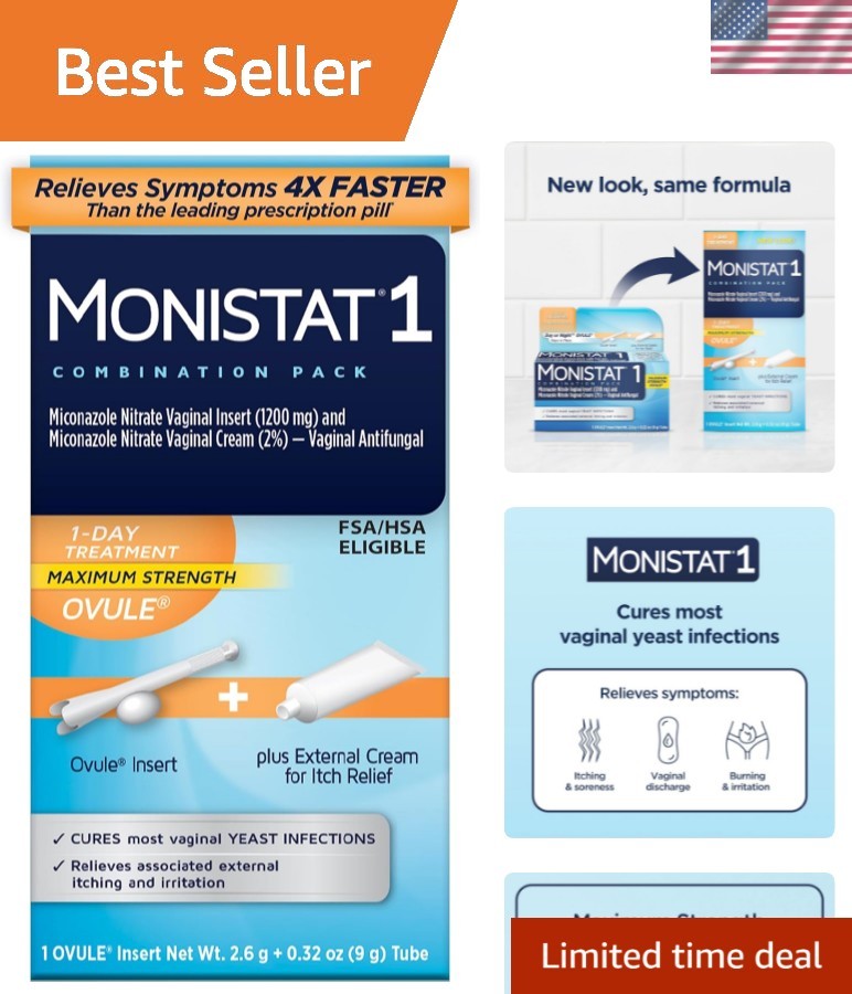 1-Day Yeast Infection Treatment for Women, 1 Miconazole Ovule Insert & Extern...