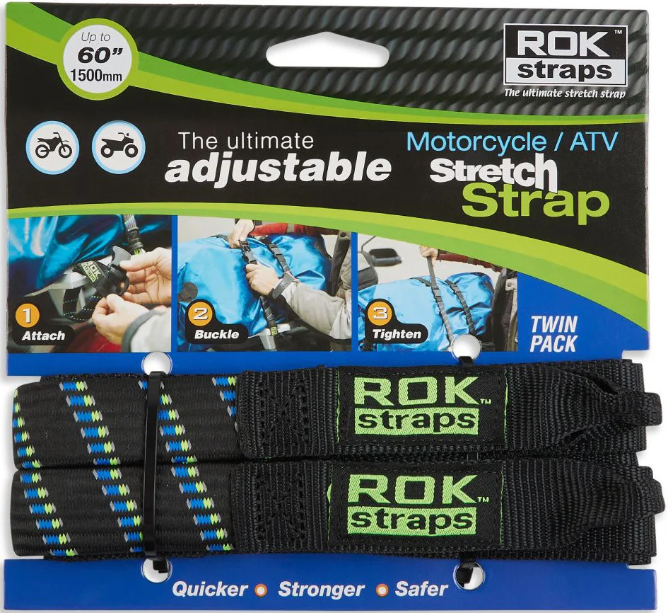 Rok Straps Adjustable Motorcycle Luggage Straps 1500mm 60" 2 Pack - Black/Blue