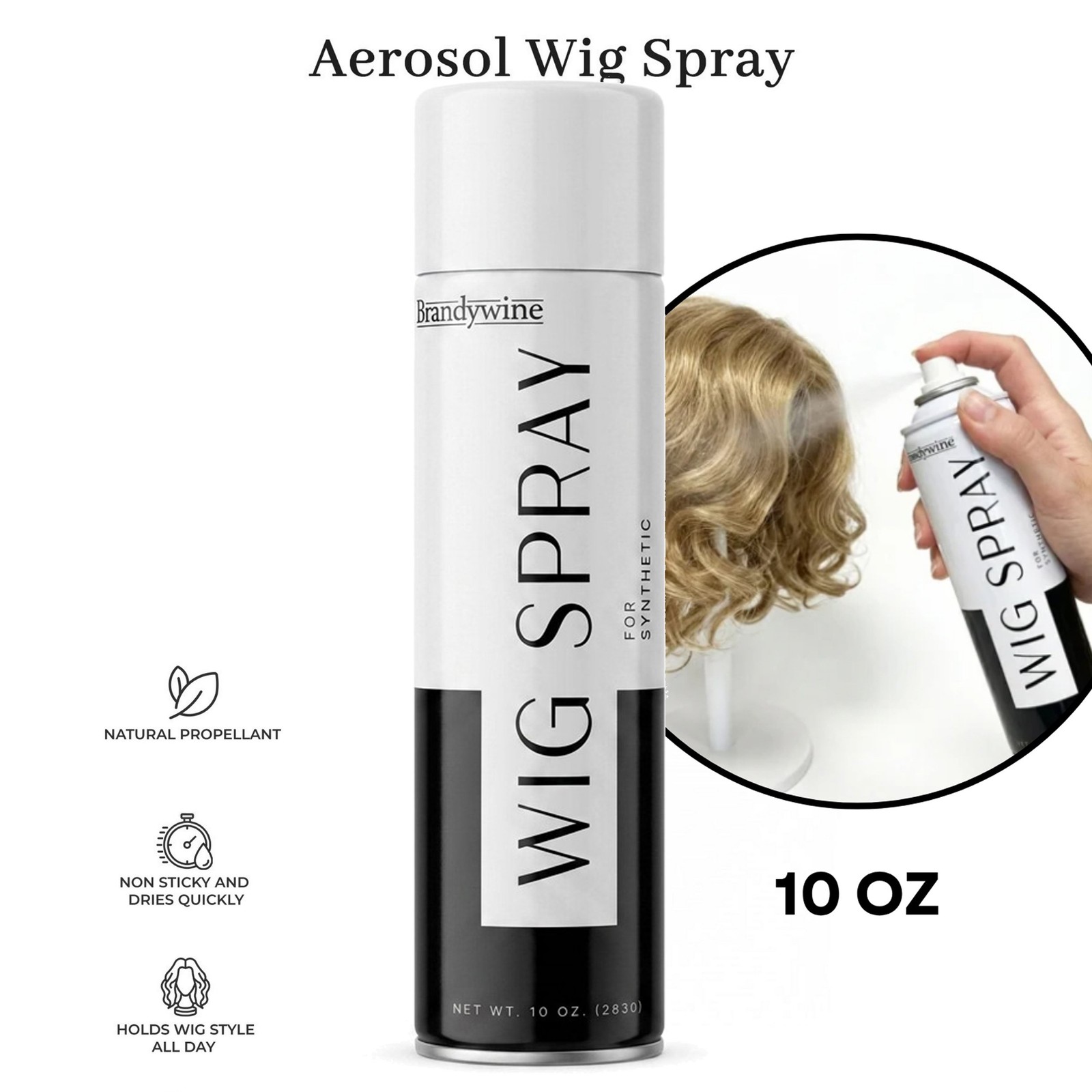 Wig Spray, Aerosol Type for Synthetic & Natural Hair Wigs, 10 Oz
