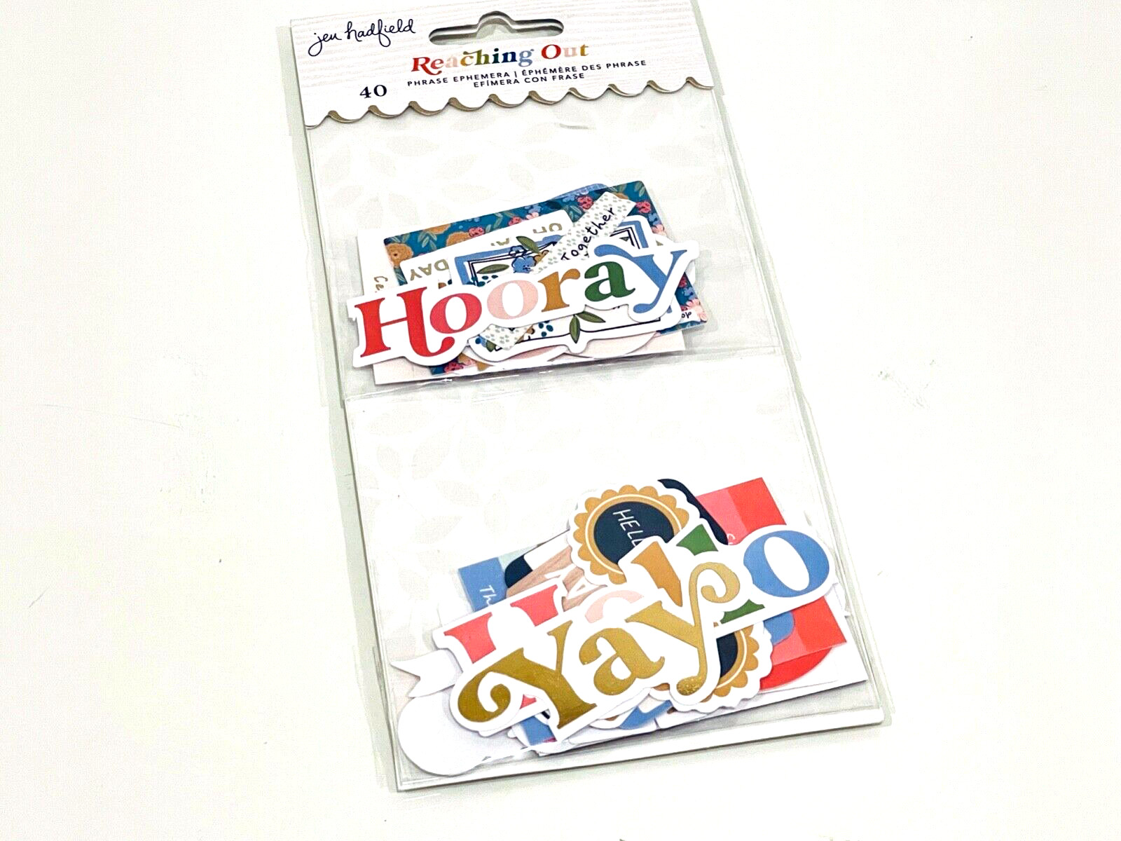AMERICAN CRAFTS JEN HADFIELD REACHING OUT GOLD FOIL PHRASE EPHEMERA 40 PCS