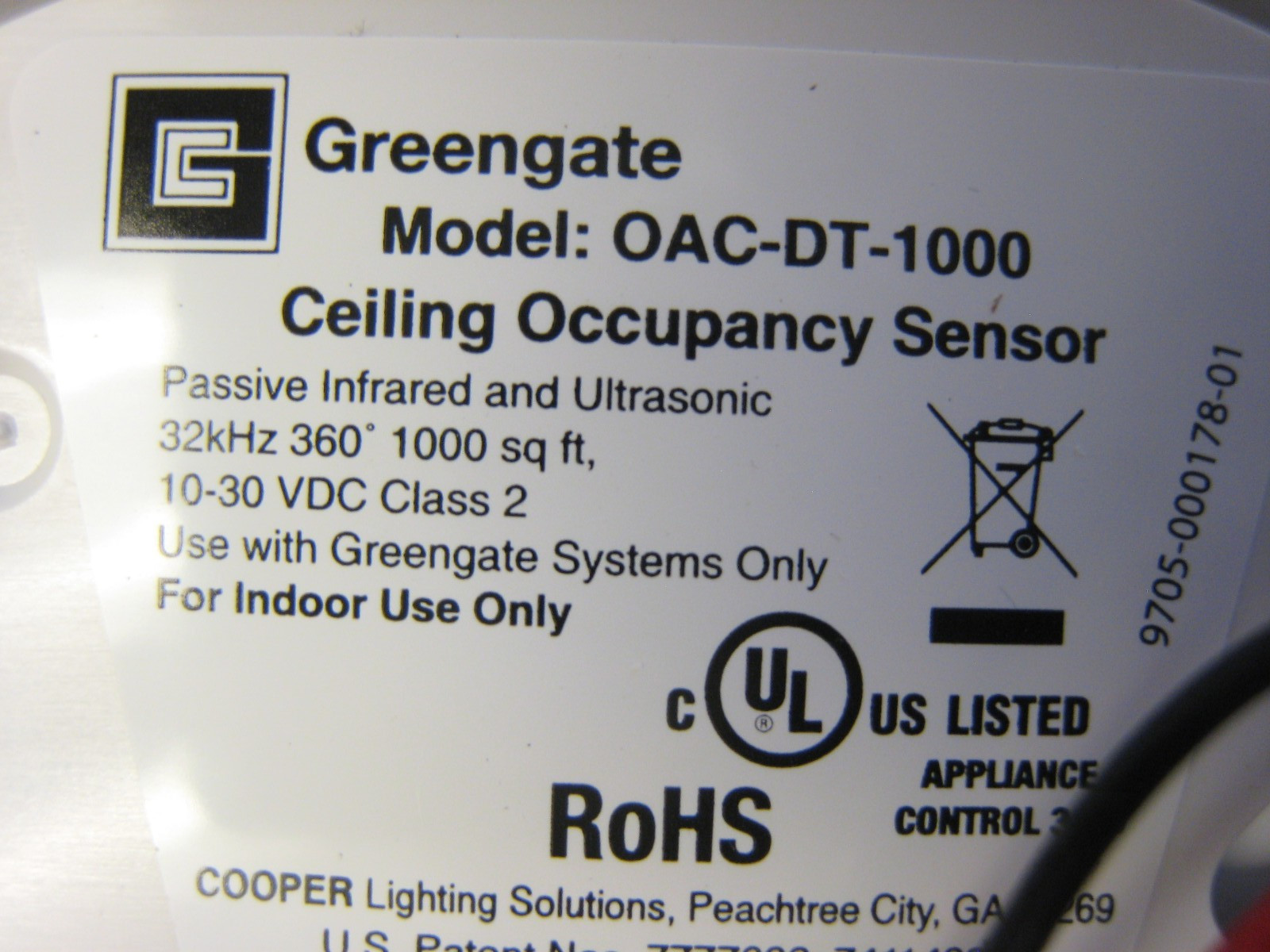 Cooper Lighting Greengate OAC-DT-1000 MicroSet Dual-Tech Ceiling Sensor