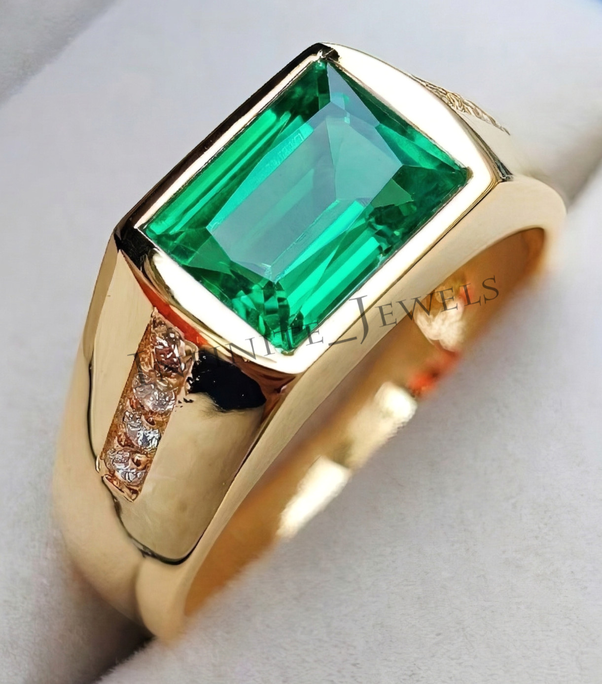 Men's Emerald Statement Ring Solid 925 Sterling Silver Ring Green Gemstone Ring