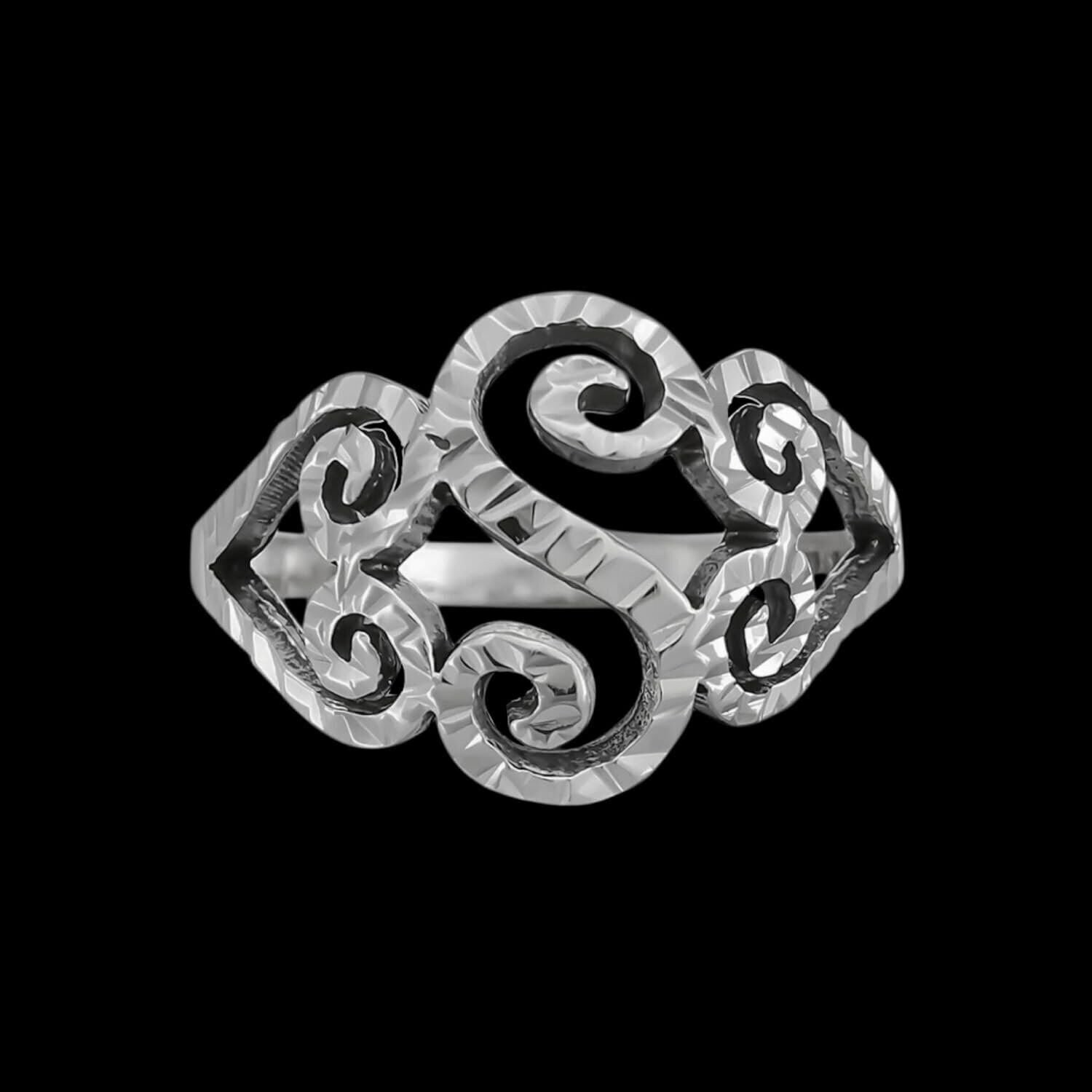 Diamond Cut Swirled Hearts Ring