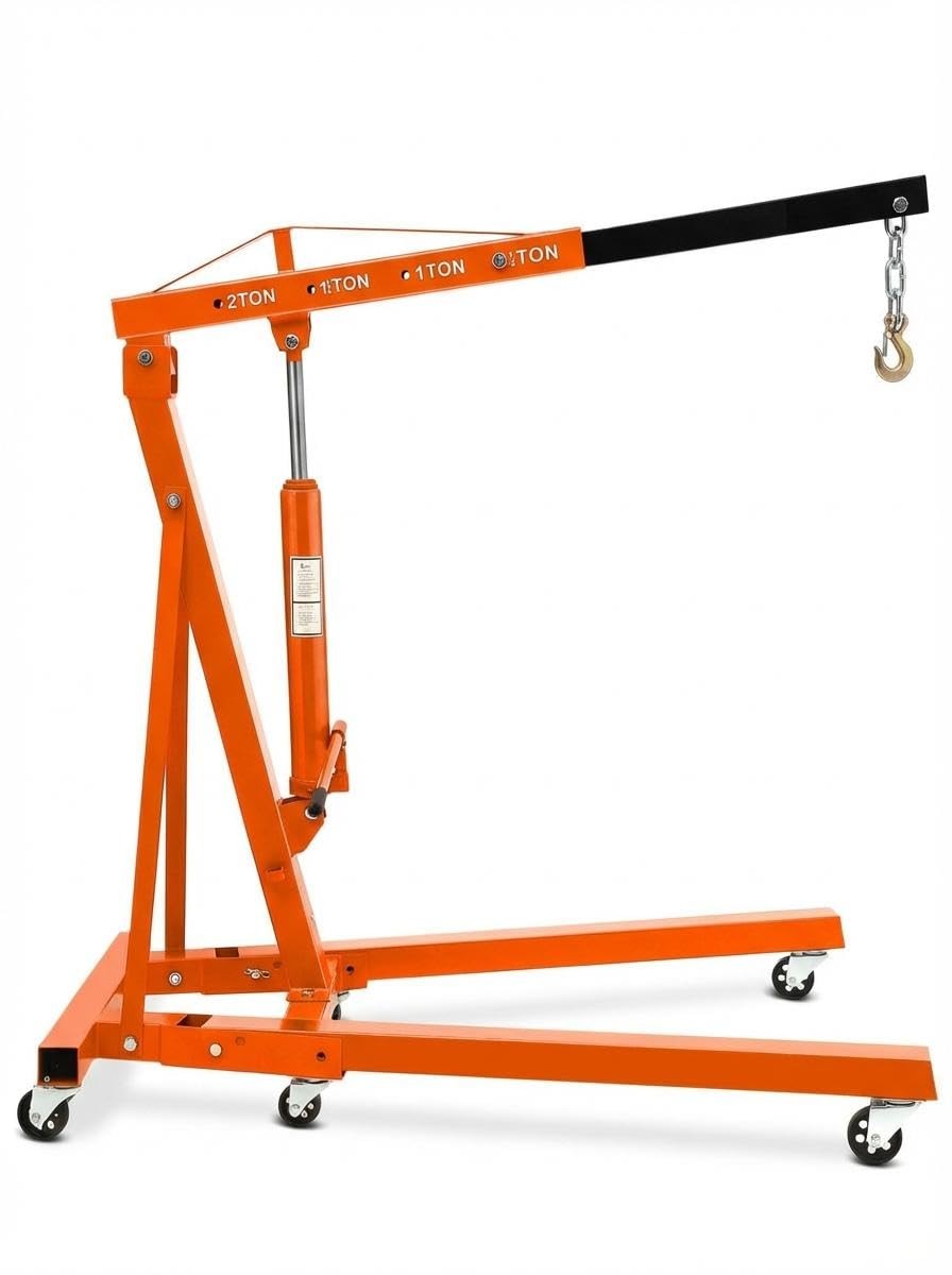 2 Ton 4400LB Folding Hydraulic Engine Hoist, Cherry Picker Crane w/ 6 Casters